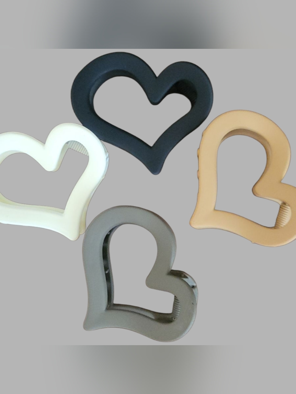 NEW Romantic Playful Heart Hair Clip Set Neutral Colors Black Cream Tan Gray